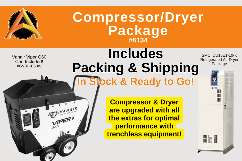 Compressor and air dryer package for trenchless pipe repair equipment